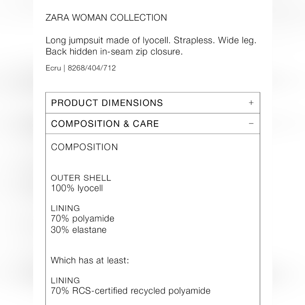ZARA ZW COLLECTION ECRU STRAPLESS JUMPSUIT 🤩🤩🤩 - Picture 8 of 8